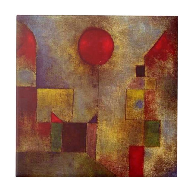 Paul Klee Röd Ballong Abstrakt Färgrik Konst  Kakelplatta (Framsidan)