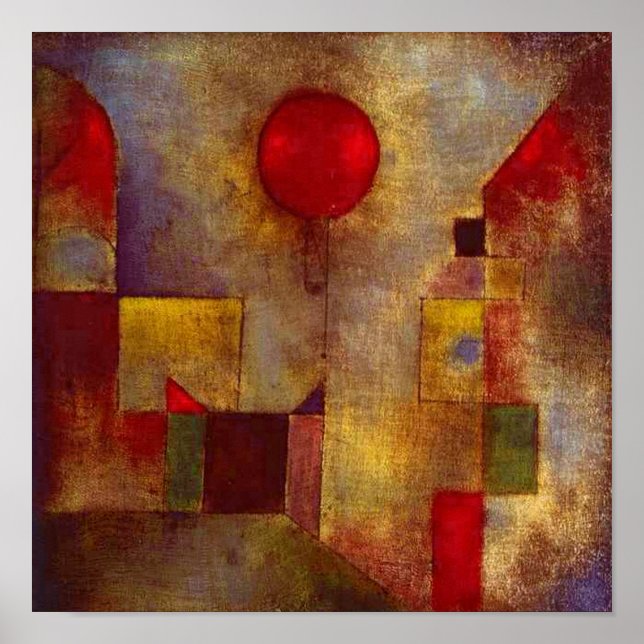 Paul Klee Röd Ballong Abstrakt Färgrik Konst  Poster (Framsidan)