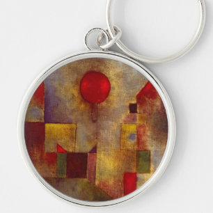 Paul Klee Röd Ballong Abstrakt Färgrik Konst Rund Silverfärgad Nyckelring
