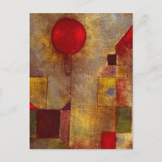 Paul Klee Röd Ballong Abstrakt Färgrik Konst  Vykort (Framsida)