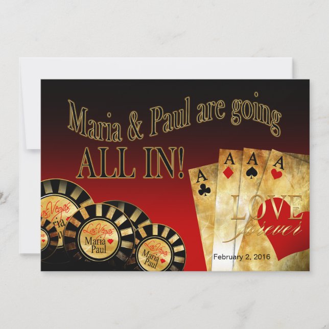Paul Las Vegas Deluxe Bröllop | Rödsvart guld Inbjudningar (Framsida)