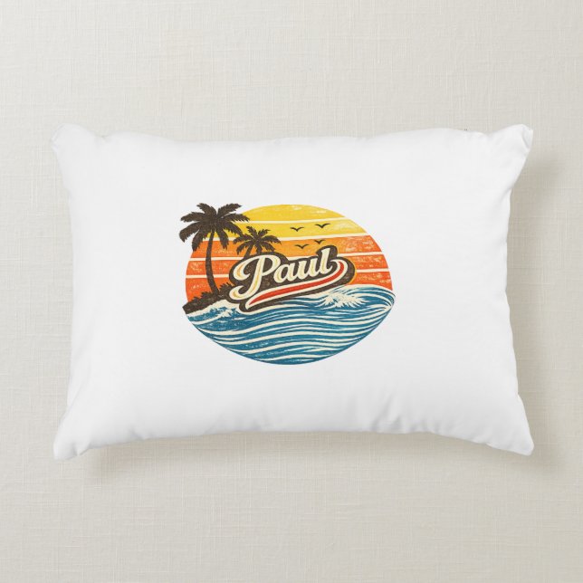 Paul Retro Solnedgång Namn Design Prydnadskudde (Framsidan)