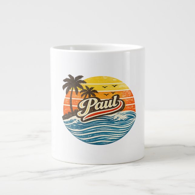 Paul Retro Sunset Name Design Jumbo Mugg (Framsidan)