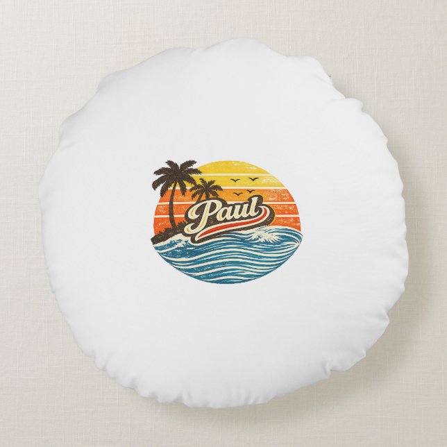 Paul Retro Sunset Name Design Rund Kudde (Baksidan)