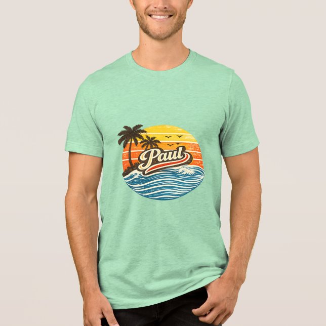 Paul Retro Sunset Name Design T Shirt (Framsida)