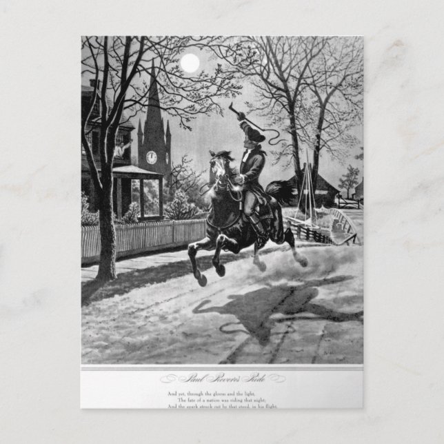 Paul Reveres Ride.  1775_Krig-bild Vykort (Framsida)
