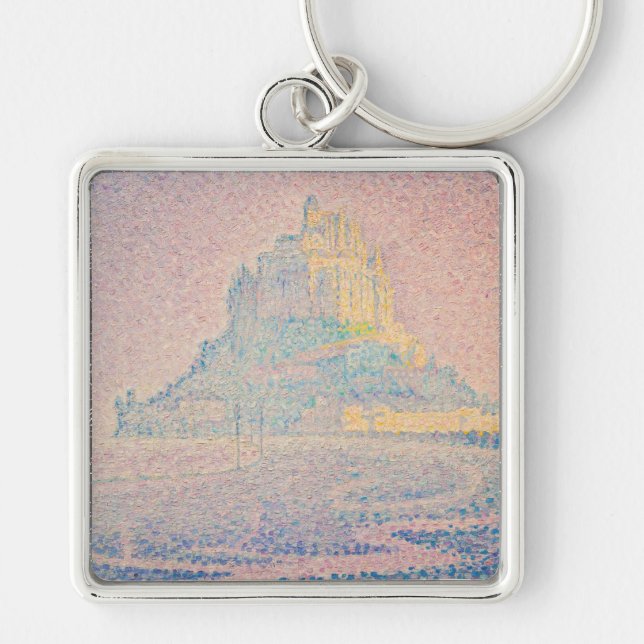 Paul Signac - berget Saint Michel Fog och Sol Fyrkantig Silverfärgad Nyckelring (Framsidan)