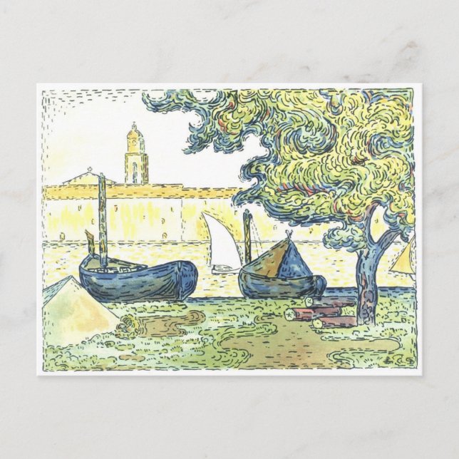 Paul Signac Boat Painting 1894 Postcard Vykort (Framsida)