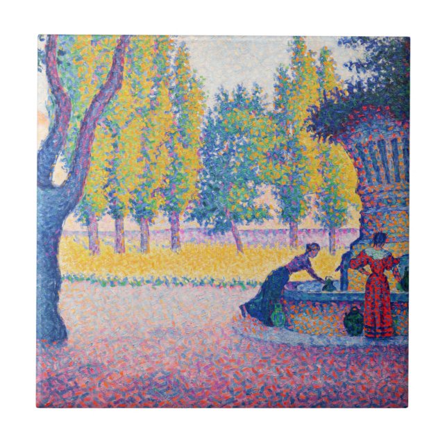 Paul Signac - Fontän des Lices, Saint-Tropez Kakelplatta (Framsidan)