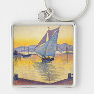 Paul Signac - Hamnen vid solnedgång, Opus 236 Fyrkantig Silverfärgad Nyckelring