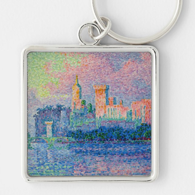 Paul Signac - Papal Palace, Avignon Fyrkantig Silverfärgad Nyckelring (Framsidan)