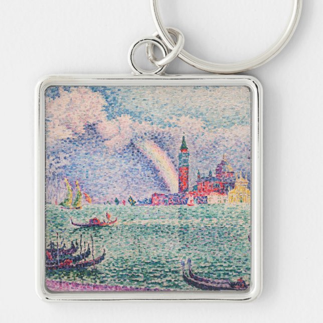 Paul Signac - Regnbåge, Venedig Fyrkantig Silverfärgad Nyckelring (Framsidan)