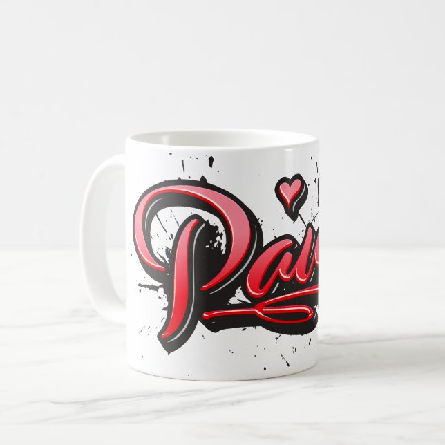 Paula red Heart Graffiti Tasse Kaffeetasse Kaffemugg (Framsida vänster)