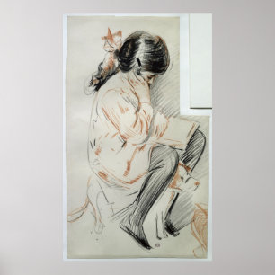 Paulette läs- sitta på henne leksakhund poster