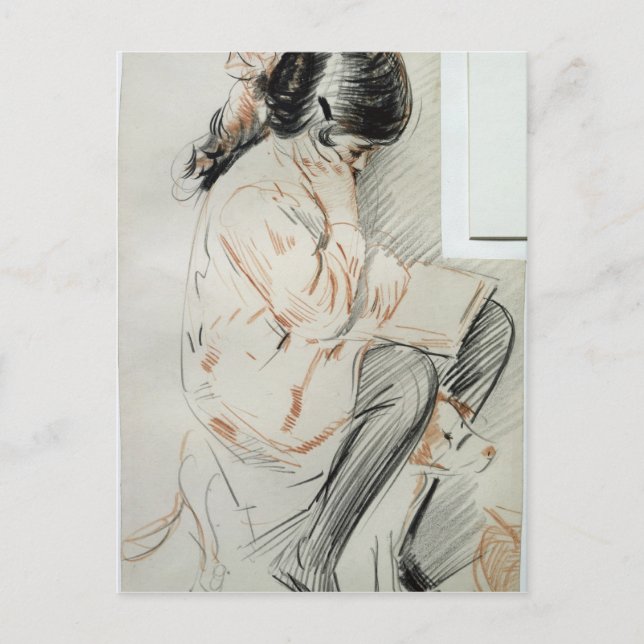 Paulette Reading Sitta på hennes Leksak Hund Vykort (Framsida)