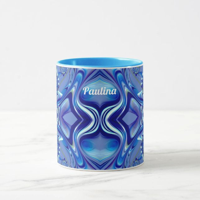 PAULINA ~ Zany 3D Fractal ~ Shades of Blue Mugg (Center)