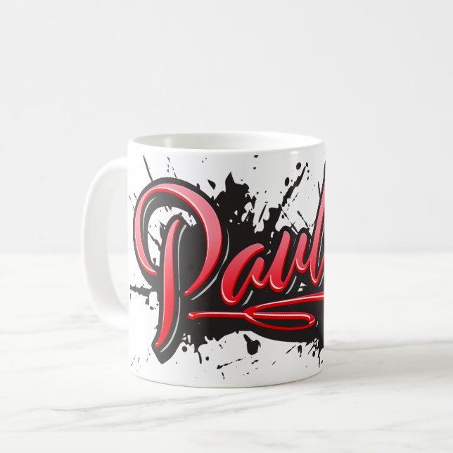 Pauline red Heart Graffiti Tasse Kaffeetasse Kaffemugg (Framsida vänster)