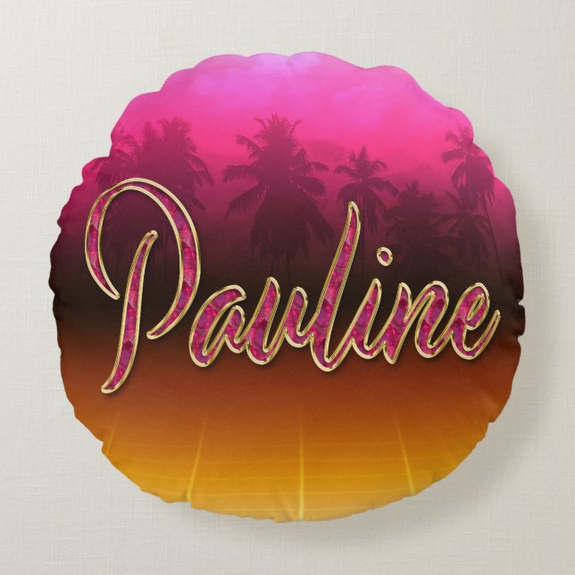 Pauline Vorname Name golden pink Kissen Rund Kudde (Framsidan)