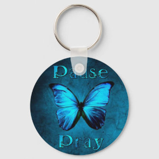 Paus Pray Blue Butterfly Nyckelring