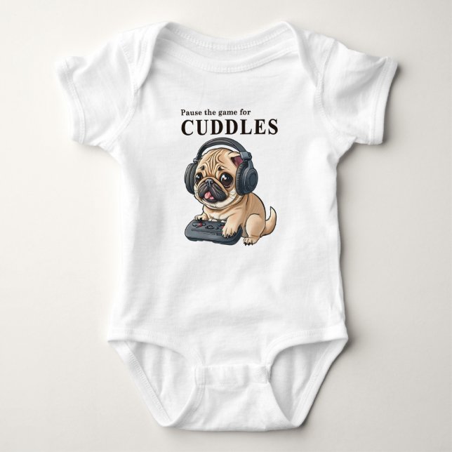 Pausa spelet för Cuddle - Cute Gamer HUND T Shirt (Framsida)