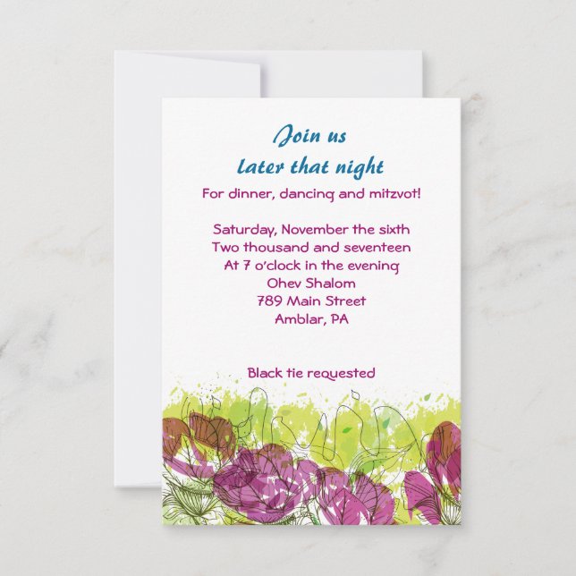 Pausade Blommor Pub Pub Mitzvah Star Party Card Inbjudningar (Framsida)