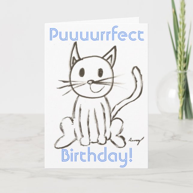 Pausat Kattunge "Puuurrfect Birthday"-kort Kort (Framsida)