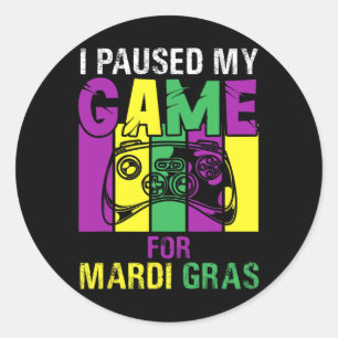 Pausat mitt spel för Mardi Gras Video Game Mardi G Runt Klistermärke
