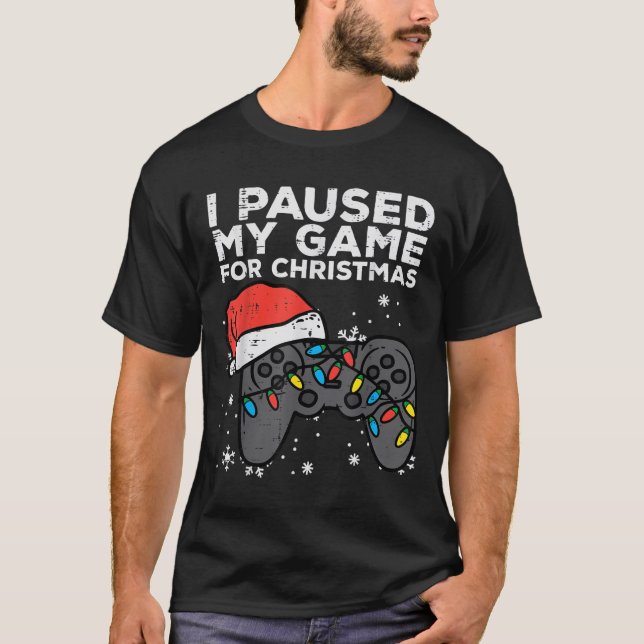 Paused My Game Christmas Gamer Xmas Men Boys Kids  T Shirt (Framsida)