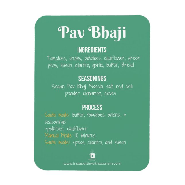 Pav Bhaji Recipe Magnet for Instant Pot (Vertikal)