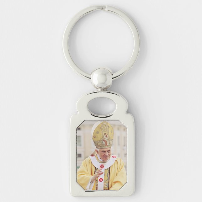 Påve Benedictus XVI Sanningsläraren Rektangulärt Silverfärgad Nyckelring (Framsidan)