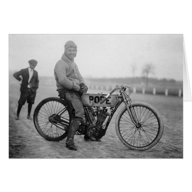 Påve Motorcykel Tävlande, 1915 Hälsningskort (Framsidan Horizontal)