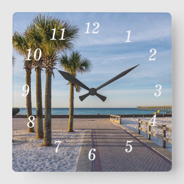 Paved Walkway till Pensacola Beach Wall Clock Fyrkantig Klocka (Framsida)