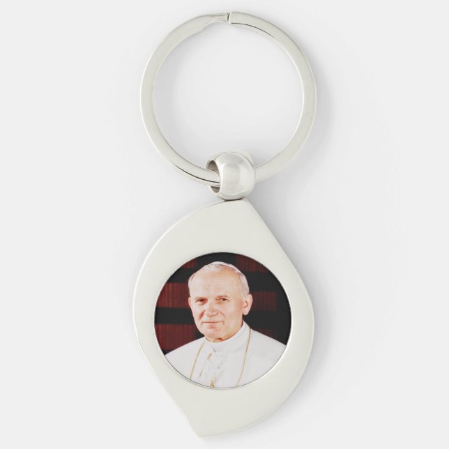 Påven Johannes Paul II Swirl Silverfärgad Nyckelring (Framsidan)