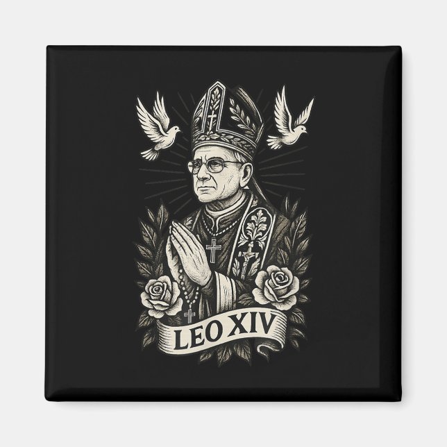 Påven Leo Xiv - Catholic Tattoo Stil Christian Des Magnet (Framsidan)