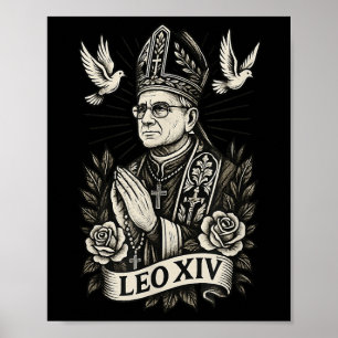 Påven Leo Xiv - Catholic Tattoo Stil Christian Des Poster