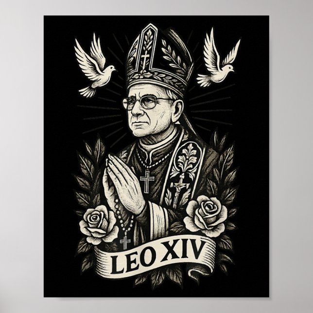 Påven Leo Xiv - Catholic Tattoo Stil Christian Des Poster (Framsidan)
