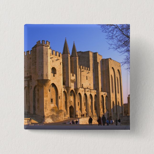 Påvens palats i Avignon med människor Knapp (Framsida)