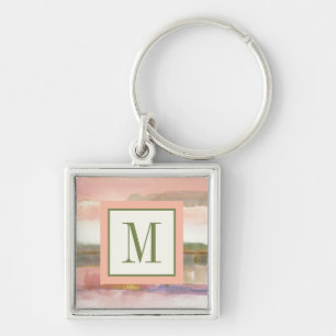 Påverkan för Monogram   av fodrar och färgar de Fyrkantig Silverfärgad Nyckelring