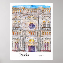 Pavia Italien Travel Watercolor Hand plockade Poster