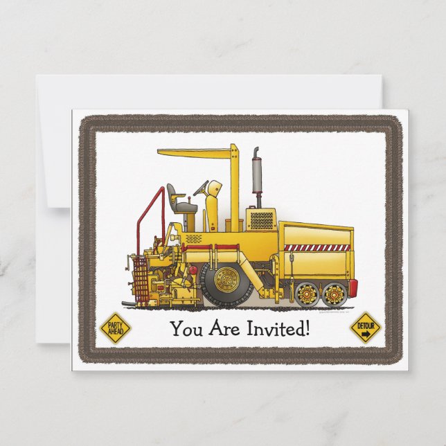 Paving Maskin Construction Kids Party Call Inbjudningar (Framsida)