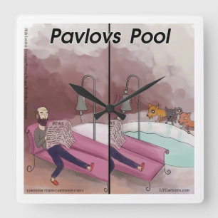 Pavlovs Bassäng Funny Psychology Tecknad Clock Fyrkantig Klocka