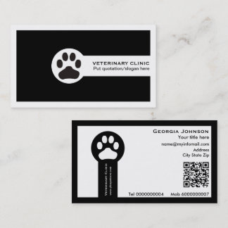 Paw and QR code black Vet/Veterinary Clinic  Visitkort