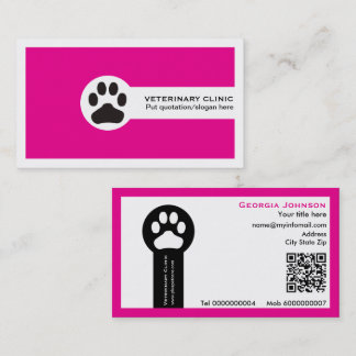 Paw and QR code hot pink Vet/Veterinary Clinic Visitkort