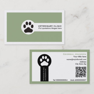 Paw and QR code sage green Vet/Veterinary Clinic  Visitkort