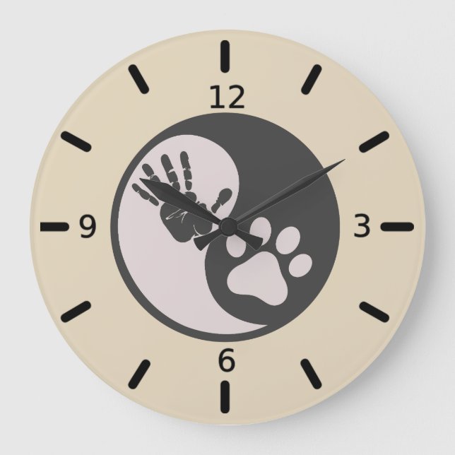 Paw Hand Yin Yang Stor Klocka (Framsida)