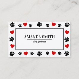 Paw & Heart Prints Dog Groomer Business Card Visitkort