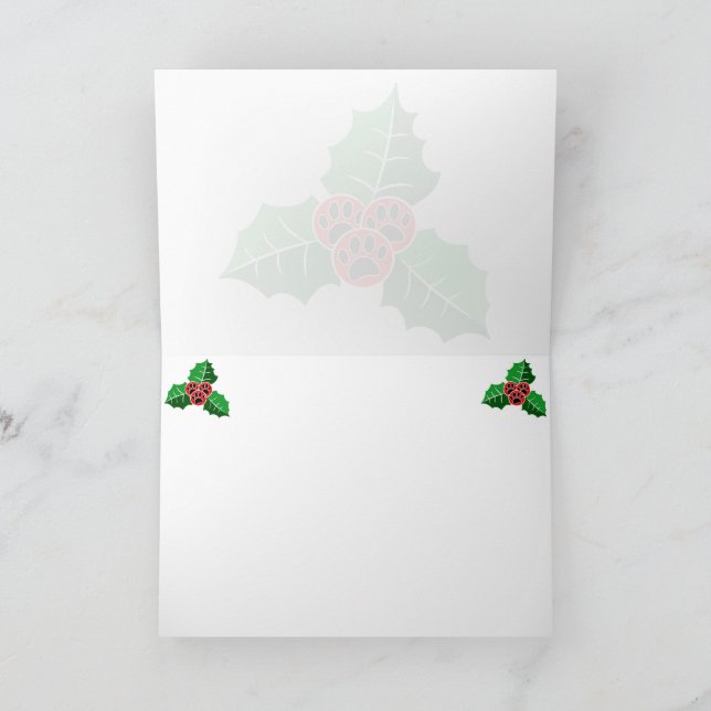 Paw Holly Leaves Christmas Blank Add Text Tack Kort (Inuti)