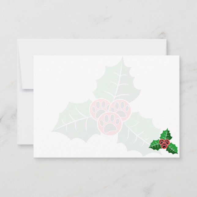 Paw Holly Leaves Christmas Blank Anteckningskort (Framsida)