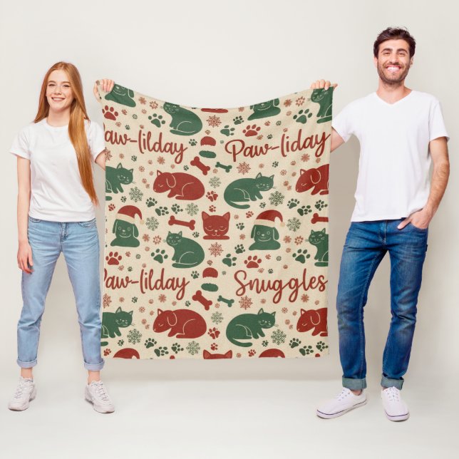 Paw-liday Snuggles Pet Lover Dog Cat Christmas Fleecefilt (På plats)