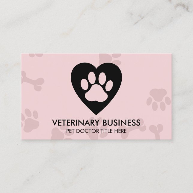 Paw Logo in heart Pet Groomer Sitting Service Visitkort (Framsida)